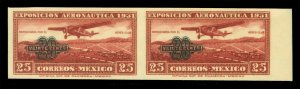 MEXICO 1932 AIRMAIL - Plane over airport 20c/25c lake Sc# C45a IMPERF. PAIR MNH