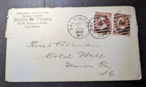 1885 USA Cover Baltimore MD to Union PA Stevensof and Slingluff Boots and Shoes