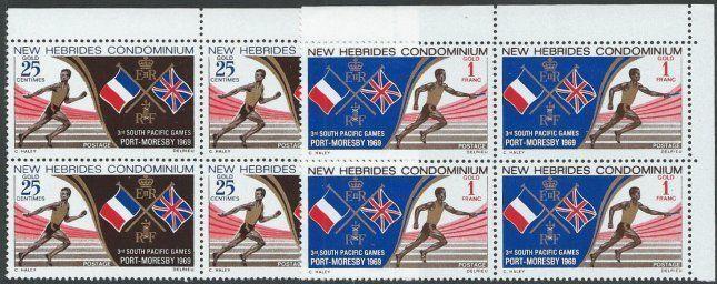 NEW HEBRIDES 1969 Sth Pacific Games set blocks of 4 MNH....................50942