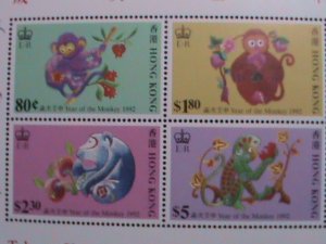 HONG KONG-CHINA 1992 SC# 618a YEAR OF THE LOVELY MONKEY MNH S/S VERY FINE