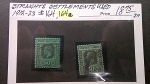 Straights Settlements 1912-1923 Scott# 164, 164a USED F-VF