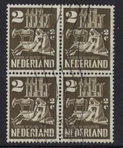 Netherlands  #B214  used 1950  churches  2 + 2 c  block of 4