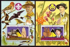 St. Lucia, Scott cat. 823-824 B. Scout Anniversary, Birds & Flowers s/sheets.