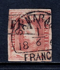 NETHERLANDS INDIES — SCOTT 1 — 1864 KING WILLIAM III IMPERF — USED — SCV $100