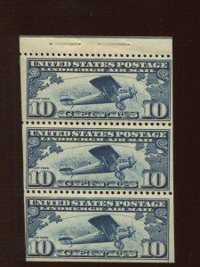 C10a Lindbergh Air Mail Mint Booklet Pane of 3 Stamps POSITION M (By 1445)