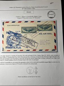 1941 USA Airmail FFC First Flight Cover Miami FL to Leopoldville Belgian Congo 2