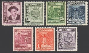 Andorra Sp 40,42-47, hinged. Mi 44-50. 1948. Provost, Coat of arms, Plaza,Chapel