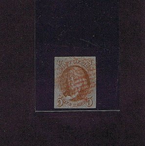  US 1 5c 1847 Franklin red orange 3½ margins red grid cancel 2020 PF cert 