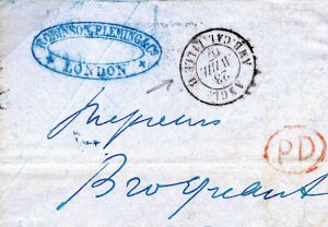 GB 2d BLUE Cover London 1867 CHANNEL PAQUEBOT FRANCE Dunkirk D165