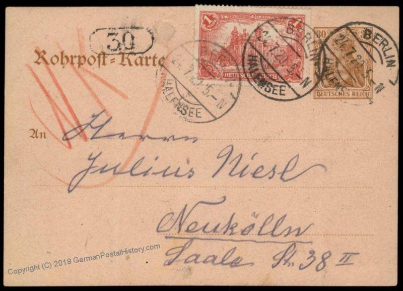 Germany 1920 Inflation Berlin Rohrpost Pneumatic Mail Cover Germania 82616