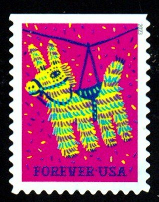 New-2023 - (66c) - Pinatas - Red background - Used Single - Off Paper