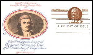 US UY26 John Witherspoon Fleetwood Postal Reply Card U/A FDC