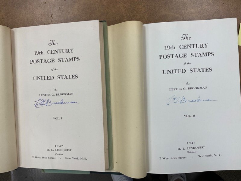 Autographed catalogs 2 vol Brookman 19th Century US Postage Stamps 1947 1st ed.