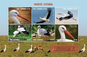 Gambia 2019 - White Billed Stork - Sheet of 6 Stamps - MNH