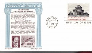 USA 1981 FDC Sc 1928 Romanticism Architecture Aristocrat Cachet NYU Library