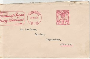 England 1938 Brilliant Signs Bring Business Slogan Meter Mail Cover Ref 31833