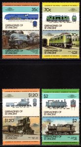 Grenadines of St.Vincent 1985 Mi#427/434 LOCOMOTIVES V 4 Pairs MNH