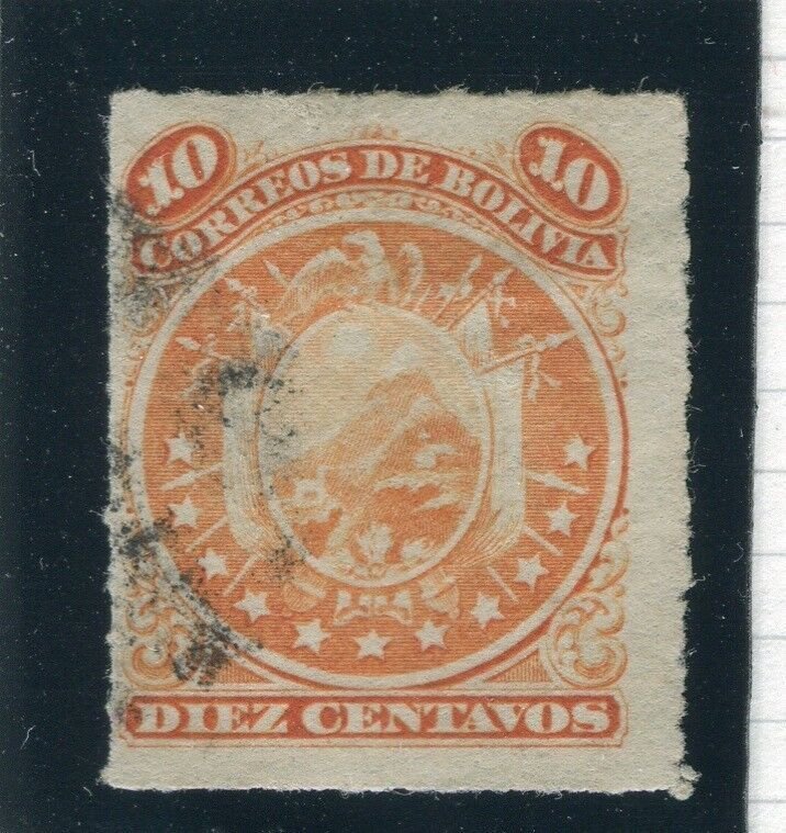 BOLIVIA; 1887 classic rouletted issue used 10c. value