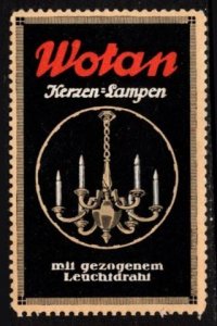 Vintage Germany Poster Stamp Wotan Candle Lamps With Drawn Light Wire