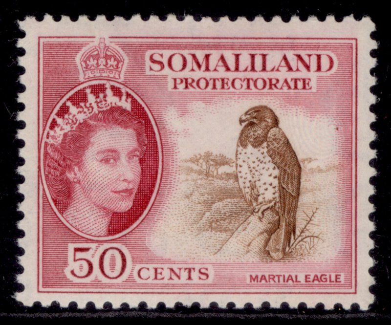 SOMALILAND PROTECTORATE QEII SG143, 50c brown & rose-carmine, LH MINT.