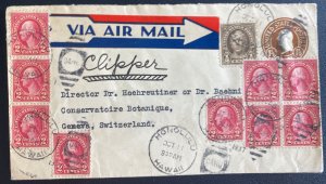 1937 Honolulu Hawaii USA Early Airmail cover To Geneva Switzerland 