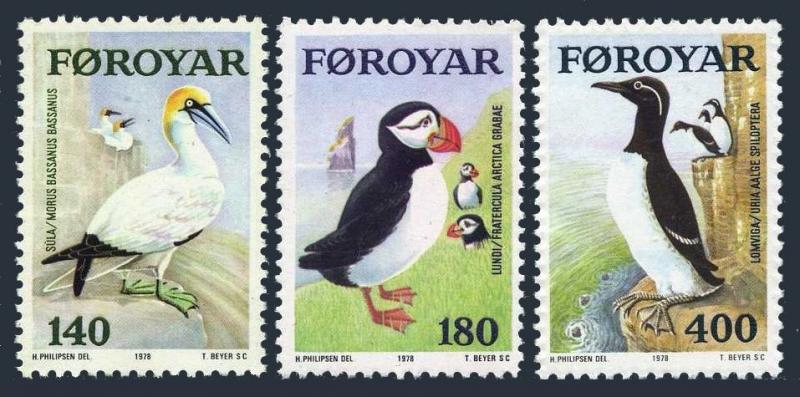 Faroe 36-38,MNH.Michel 36-38. Sea Birds 1978.Gannets,Puffins,Guillemots.