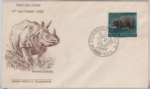 INDIA -  POSTAL HISTORY - FDC COVER -  ANIMALS : RHINOCEROS 1962