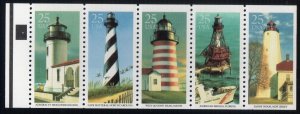 Scott #2474a Historic American Lighthouses Booklet Pane of 5 Stamps - MNH P#3