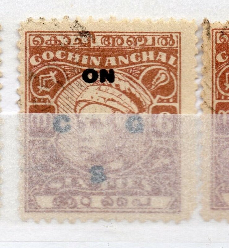 India Cochin 1948-49 Early Issue used Shade of 6p. Optd NW-16207