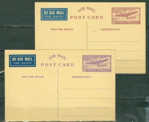 INDIA  1947  AIRMAIL  (2) STATIONERY  POST CARDS...UNUSED