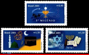 2776-78 BRAZIL 2001 NEW MILLENNIUM, JEWISH, CHRISTIAN, Mi# 3123-3125 C-2355, MNH