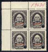 Honduras 1931 Columbus 20c unmounted mint block of 4 optd...