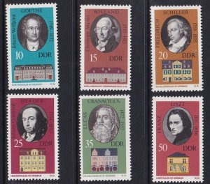 German Democratic Republic  DDR  #1471-1476 MNH 1973 famous men and their homes