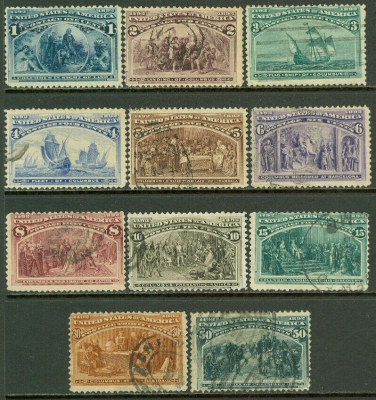 EDW1949SELL : USA 1893 Scott #230-40 Used. Light cancels. Minor faults. Cat $410