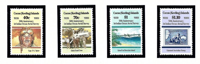 Cocos Is 203-09 MNH 1989 50th Anniv of 1st Aerial Survey of Indian Ocean Air ...