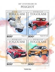 Togo Cars Stamps 2020 MNH Peugeot 3008 201 Coupe Motorcycles 4v M/S