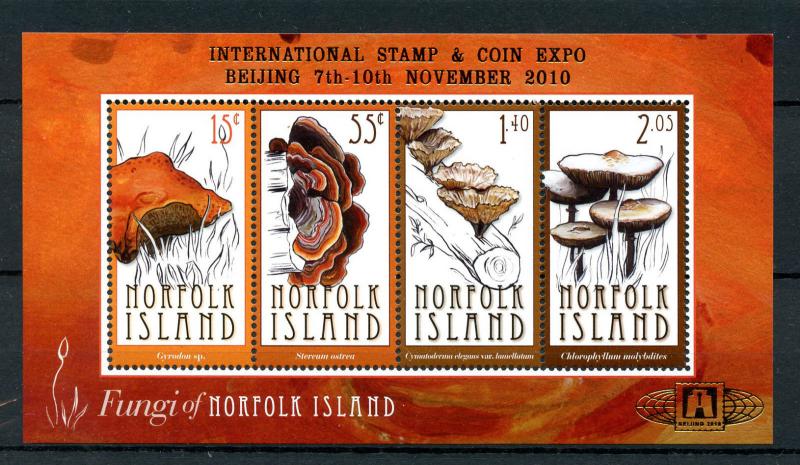 Norfolk Island 2010 MNH Fungi Beijing Stamp & Coin Expo 4v M/S Mushrooms Stamps