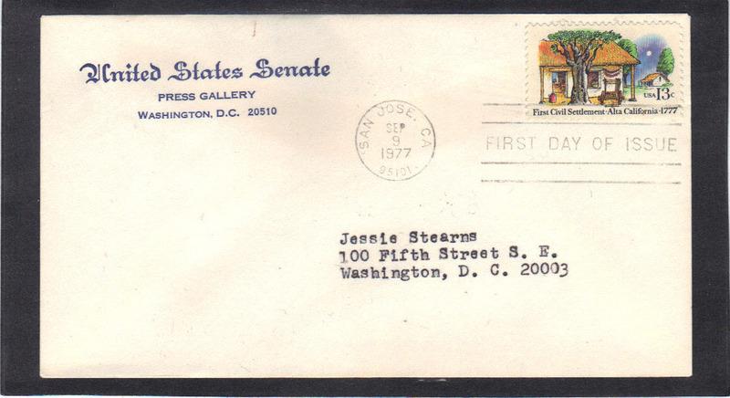 Senate 1725 13c First Civil Settlement FDC (No Cachet-Typed/A) CV39982