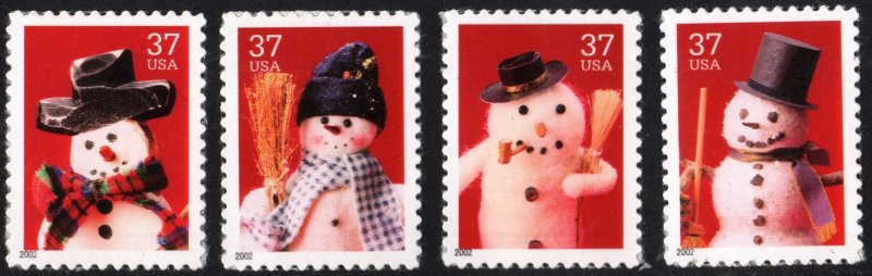 SC#3676-79 32¢ Snowmen Singles (2002) SA