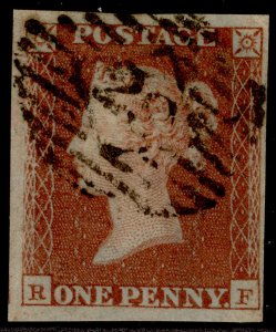 GB QV SG8, 1d red-brown PLATE 123, VFU. Cat £38. RF 