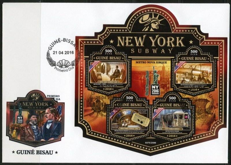 GUINEA BISSAU 2016 NEW YORK SUBWAYS STATUE OF LIBERTY SHEET FDC