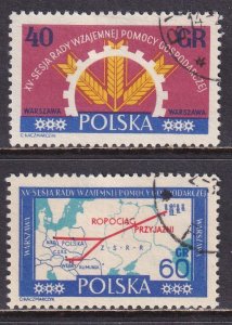 Poland 1961 Sc 1027-8 Oil Pipe Line Siberia to Central Europe Map Stamp CTO