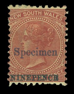 NEW SOUTH WALES 1882  Queen Victoria 9p/10p red brn Scott # 59  ovpt. REPRINT