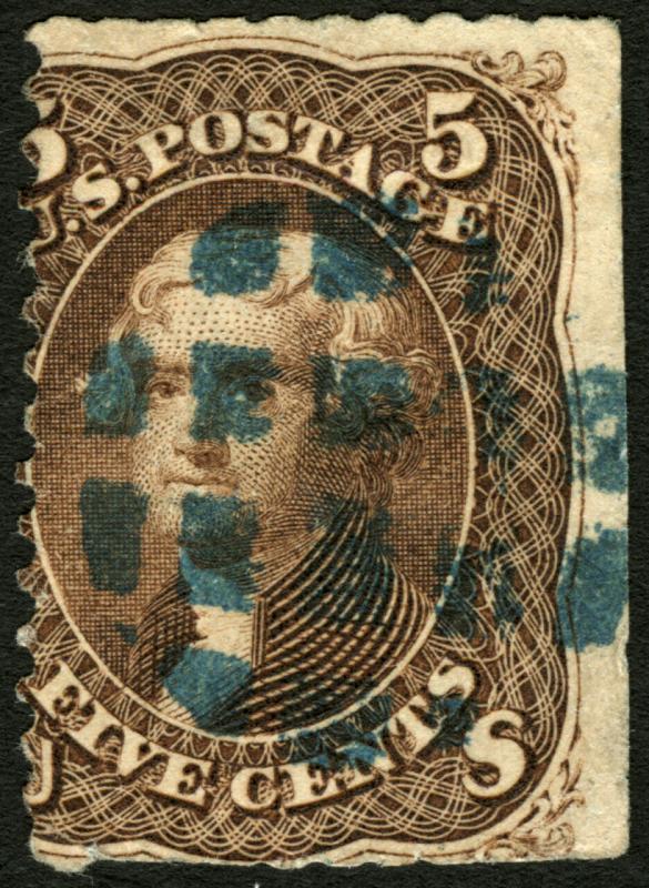 #76 10c Brown 1863 Misperf Error? Used Rare Greenish Cxl