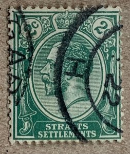 Straits Settlements 1921 KGV 2c green, used. Scott 180, CV $0.25. SG 219