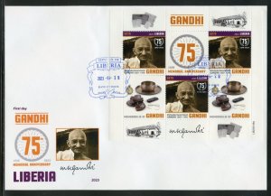 LIBERIA 2023 75th MEMORIAL ANNIVERSARY OF MAHATMA GANDHI LABEL SHEET FDC