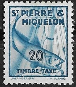 St. Pierre Miquelon # J35  Codfish  20c  1938  (1)  Unused VF