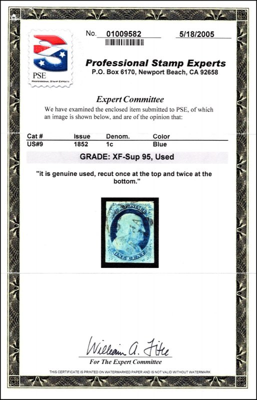 Scott 9 1 Cent Franklin Used PSE Cert Grade 95 SCV $525.00