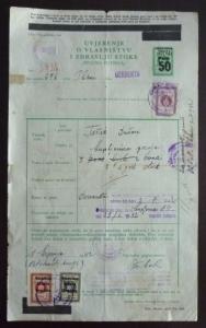 WWII CROATIA-NDH-RARE DOCUMENT WITH IMPRINTED REVENUE STAMP RR!! yugoslavia J13