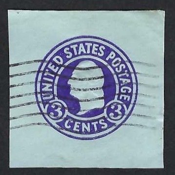 United States #U439 3¢ Washington. Dark violet on blue. Cut square. Used.